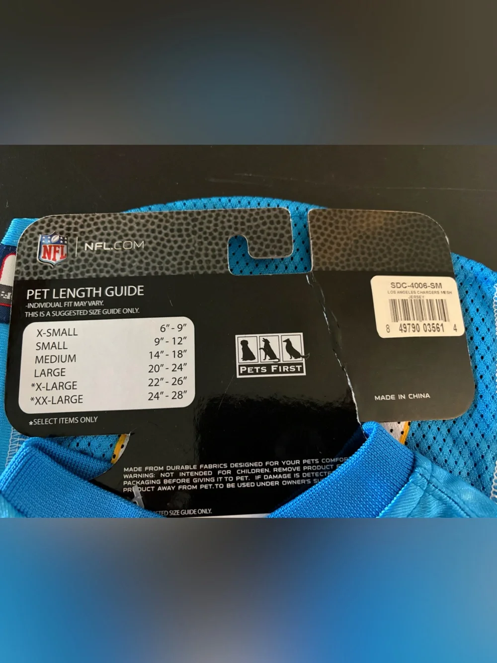 NFL Pets First  Los Angeles Chargers Dog Jersey Size Small Powder Blue 00 New